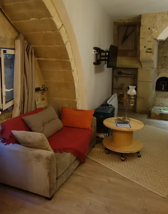 Salon avec canapé — La Chaumière, hébergement Bed in Shop à Romans-sur-Isère