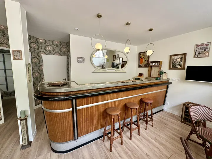 Comptoir ancien conservé au centre de l’appartement — Le Grand Café, hébergement Bed in Shop à Romans-sur-Isère